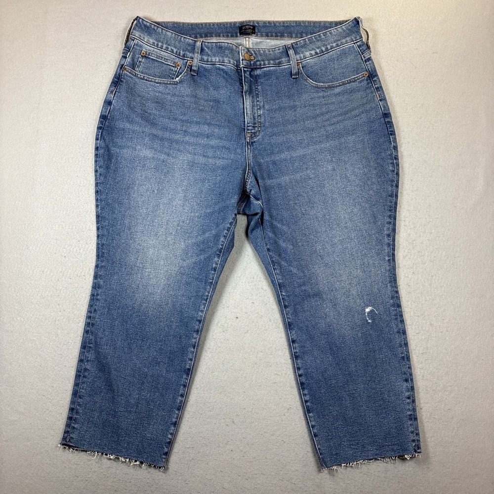 J.Crew Curvy Essential Straight Blue Women Size 35P Raw Hem All Day Stretch Jean